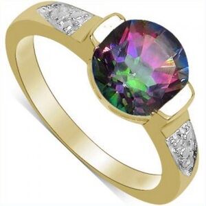 Gorgeous Womens 14K White Gold Over Solid Sterling Silver Diamonds Mystic Topaz